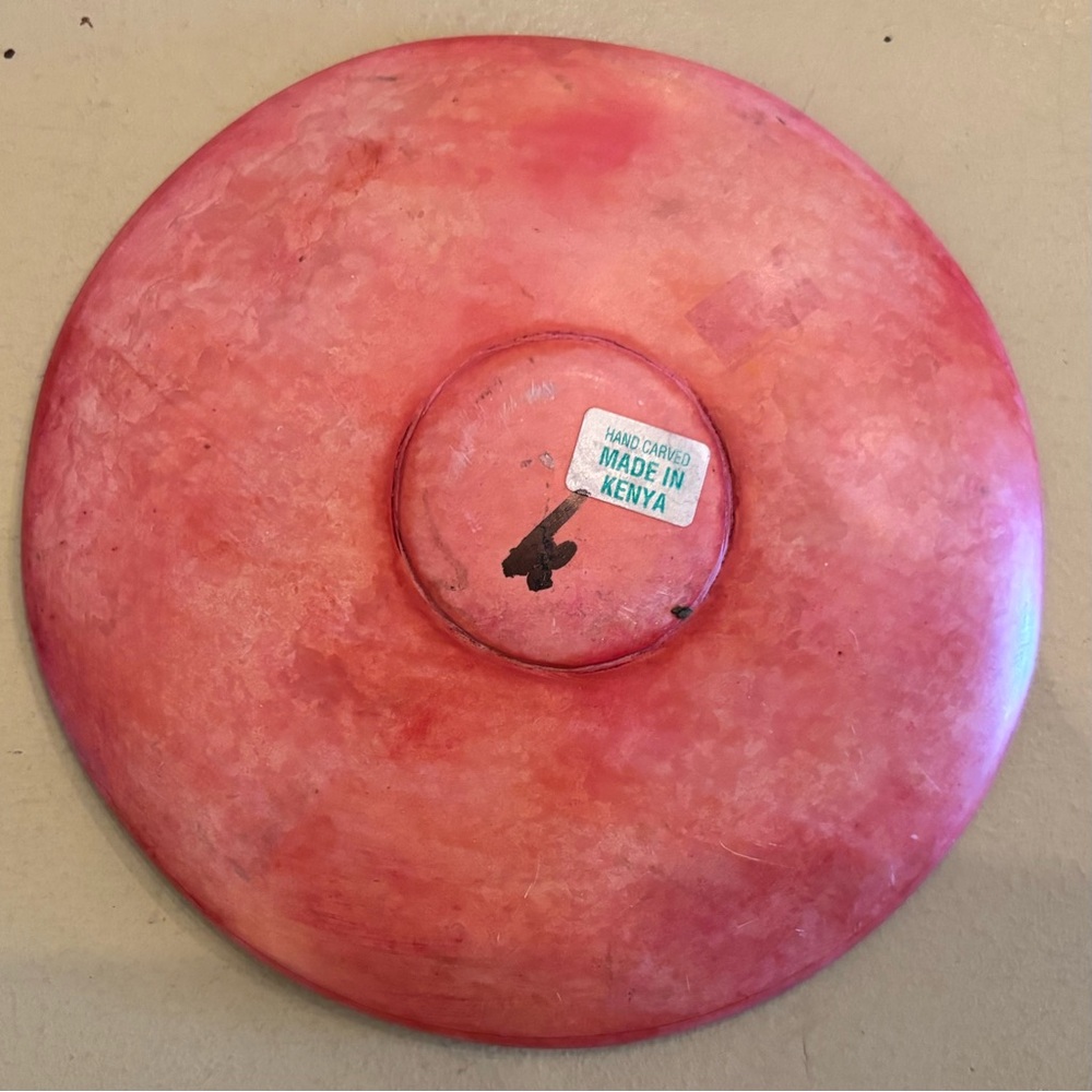 Pink Giraffe Printed Made In Kenya Trinket Dish Decorative Plate Artsy Novelty - Picture 3 of 4